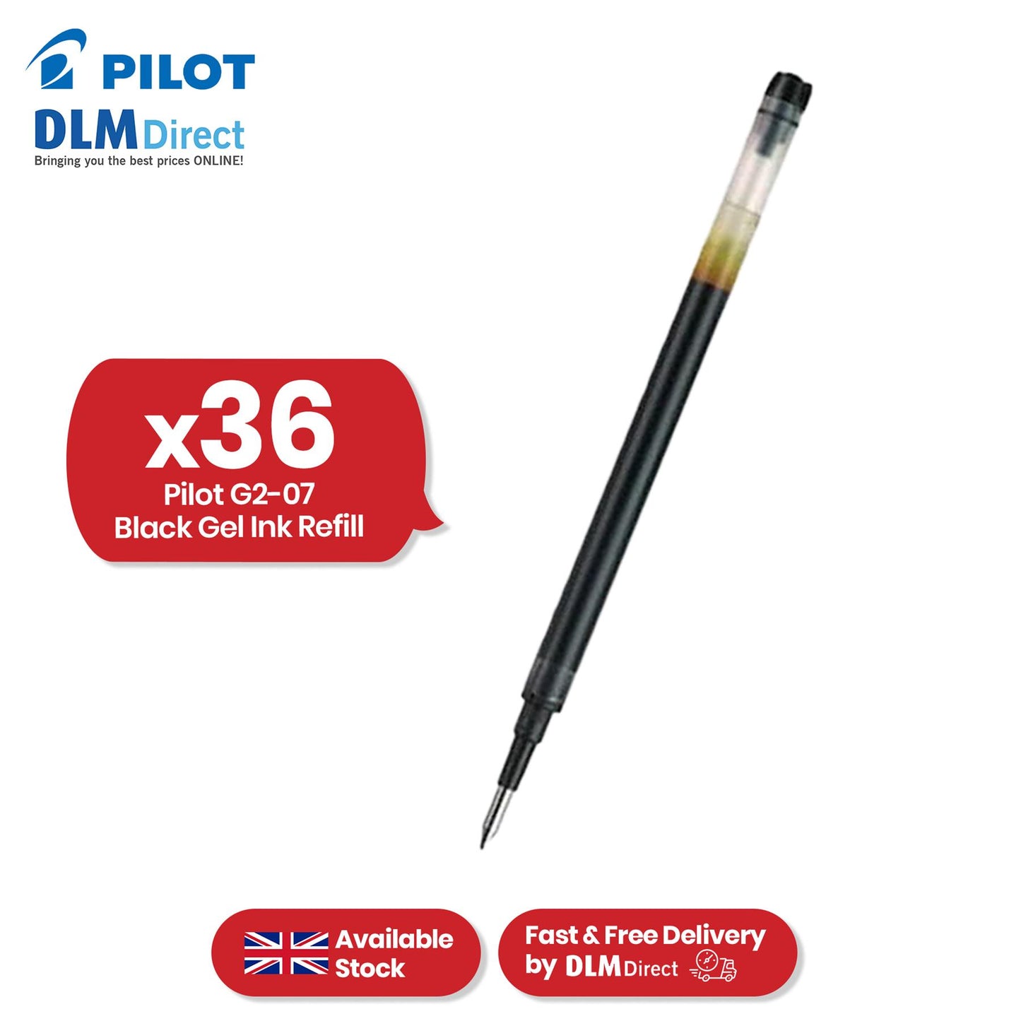 Pilot G2-07 Black Gel Ink Refill - 0.7mm Medium Ink Cartridge Replacement for Pens