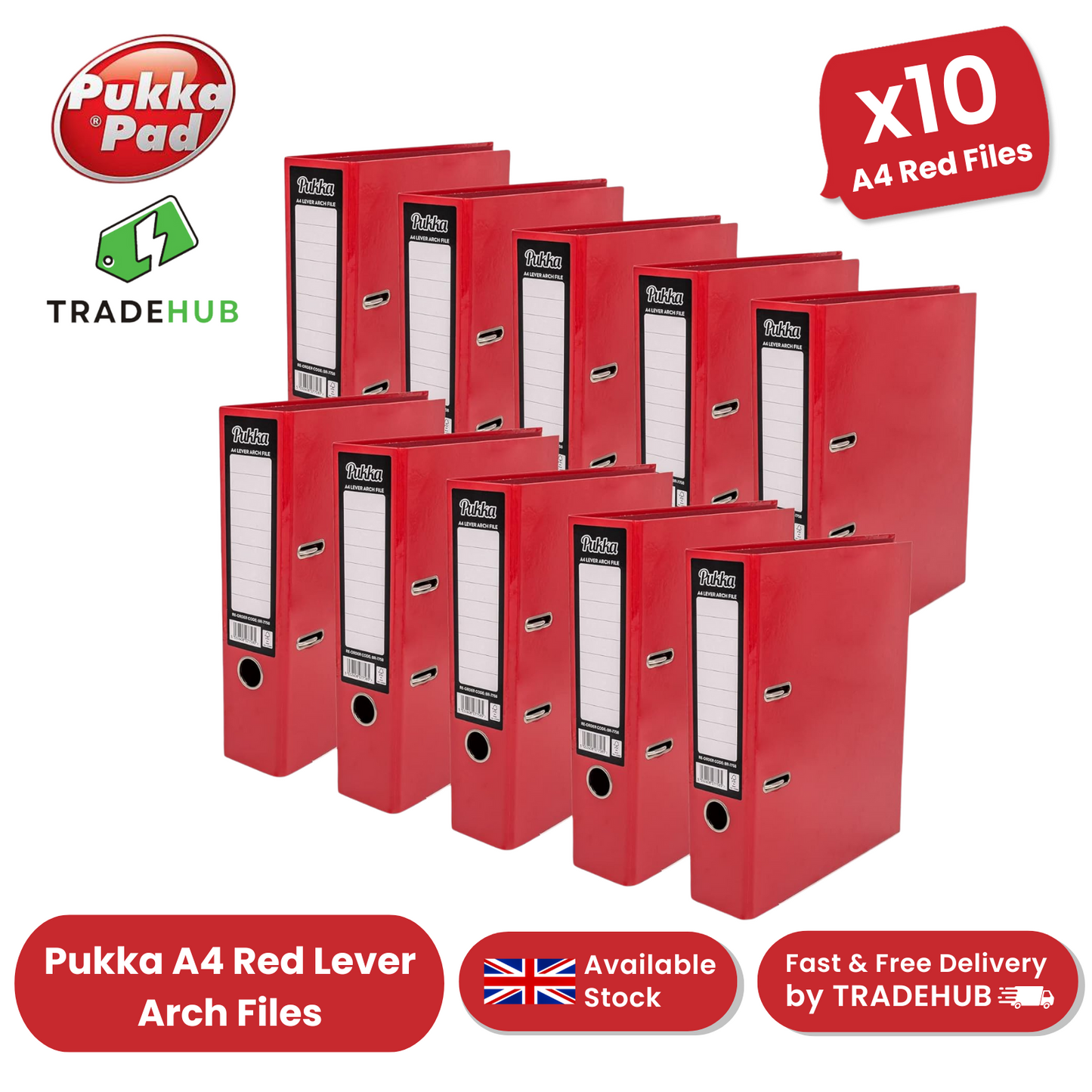 Pukka Brights Lever Arch Files - Red - Box of 10