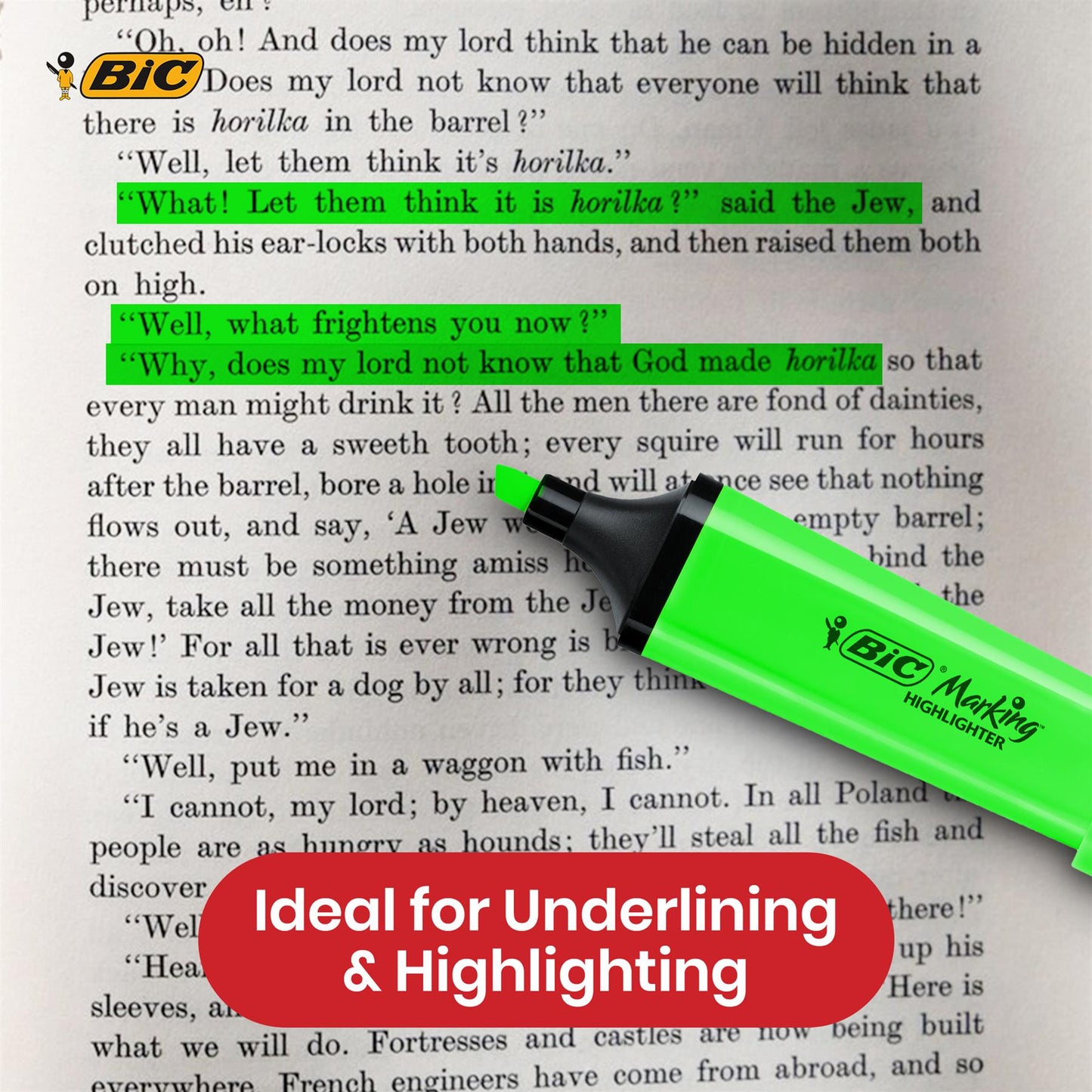 BIC 3x Marking Highlighter Flat Marker Neon Green Modular Tip for Precise Highlighting