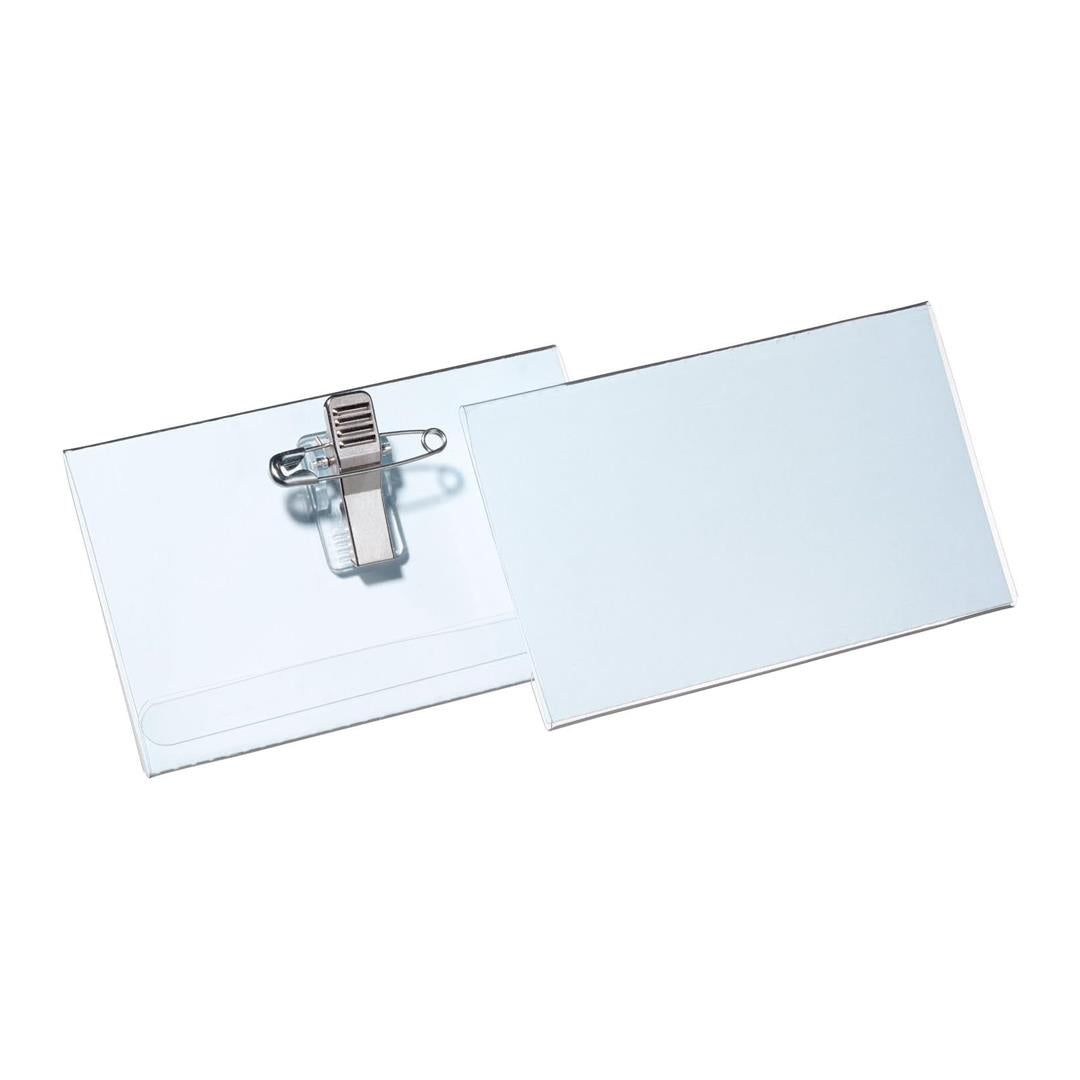 Durable Name Badge 54 x 90 mm with Combi Clip Transparent | Pack of 50 Badges | Includes Blank Insert Cards | Ideal for Events and Visitor Management