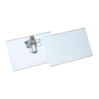 Durable Name Badge 54 x 90 mm with Combi Clip Transparent | Pack of 50 Badges | Includes Blank Insert Cards | Ideal for Events and Visitor Management