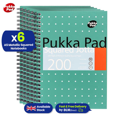 Pukka Pad A5 Squared Jotta Book 6-Pack Wirebound Notebook, 200 Pages for School & Office