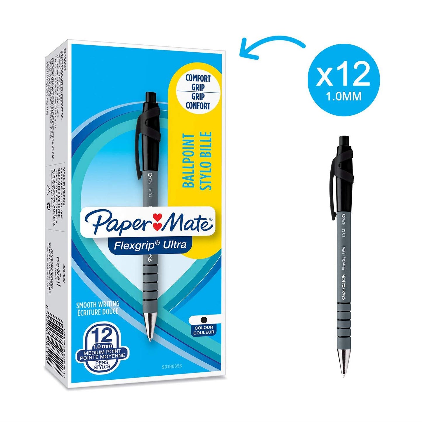PAPERMATE FLEXGRIP BALLPOINT PEN MEDIUM BLACK - PACK OF 12 X2