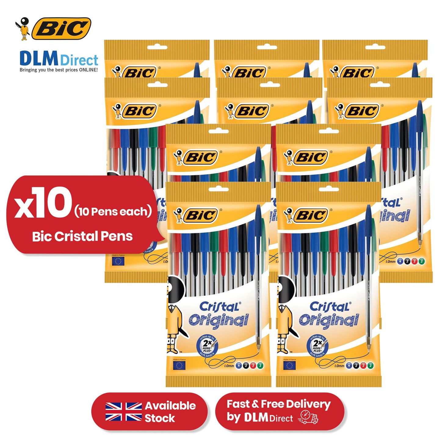BIC Cristal Ballpoint Pens - Multicolour Writing Pens, 1.0mm Tip Biros for Meeting Details