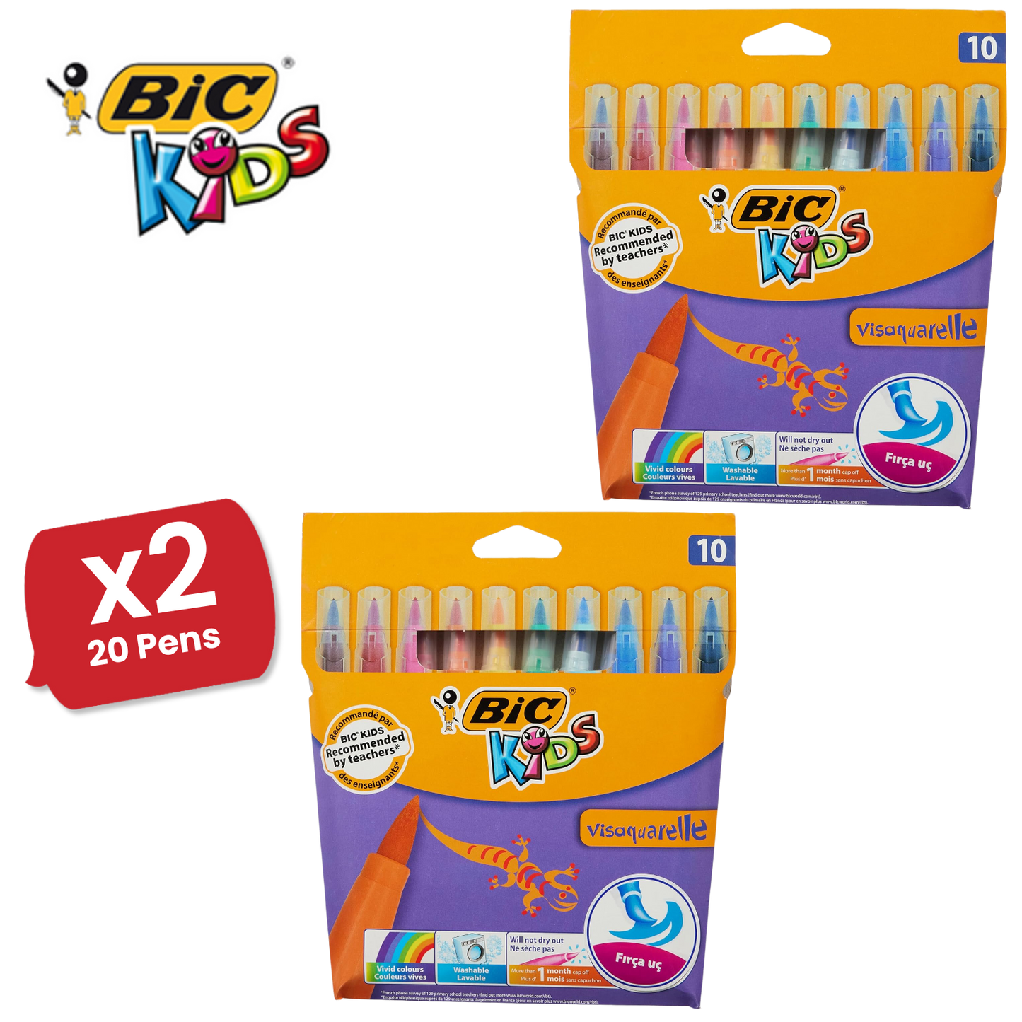BIC Kids Visaquarelle Colouring Pens - Pack of 10 - 1 to 5 Packs