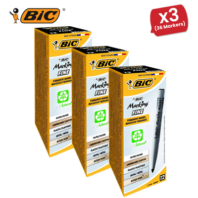 Bic Pocket Permanent Black Bullet Tip Marker (Pack of 12) 8209021 - 3 Packs
