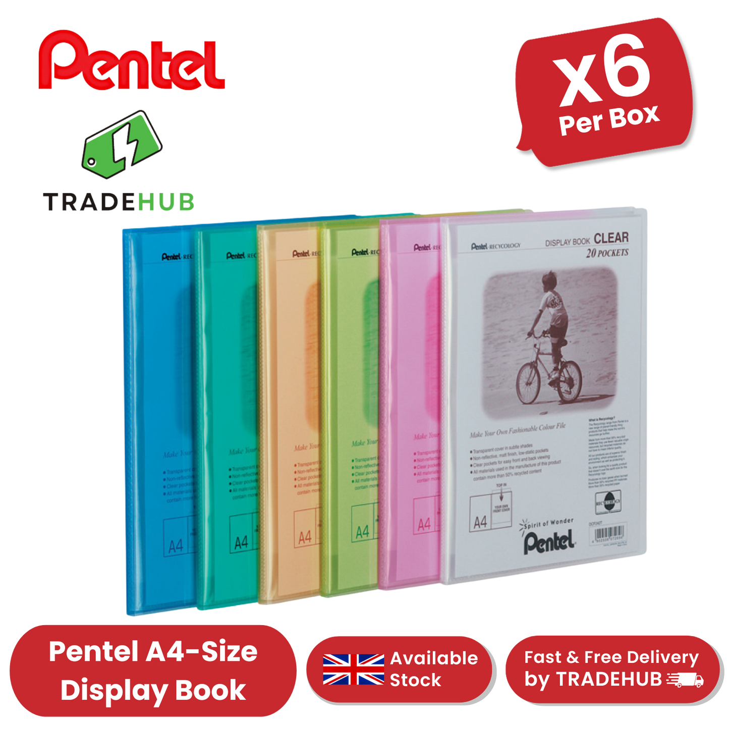 PENTEL RECYCOLOGY DISPY BK CLR 20PKT AST - Pack of 5 - 1 to 20 Packs