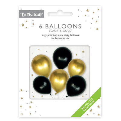 Black and Gold Balloons 12 Inch Pack of 6 Latex Party Balloons for Elegant Decorations