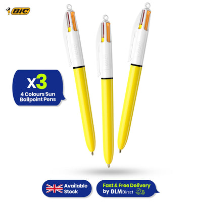 BIC 4-Colour Sun Pens Pack of 3 Medium Points for Office & Home