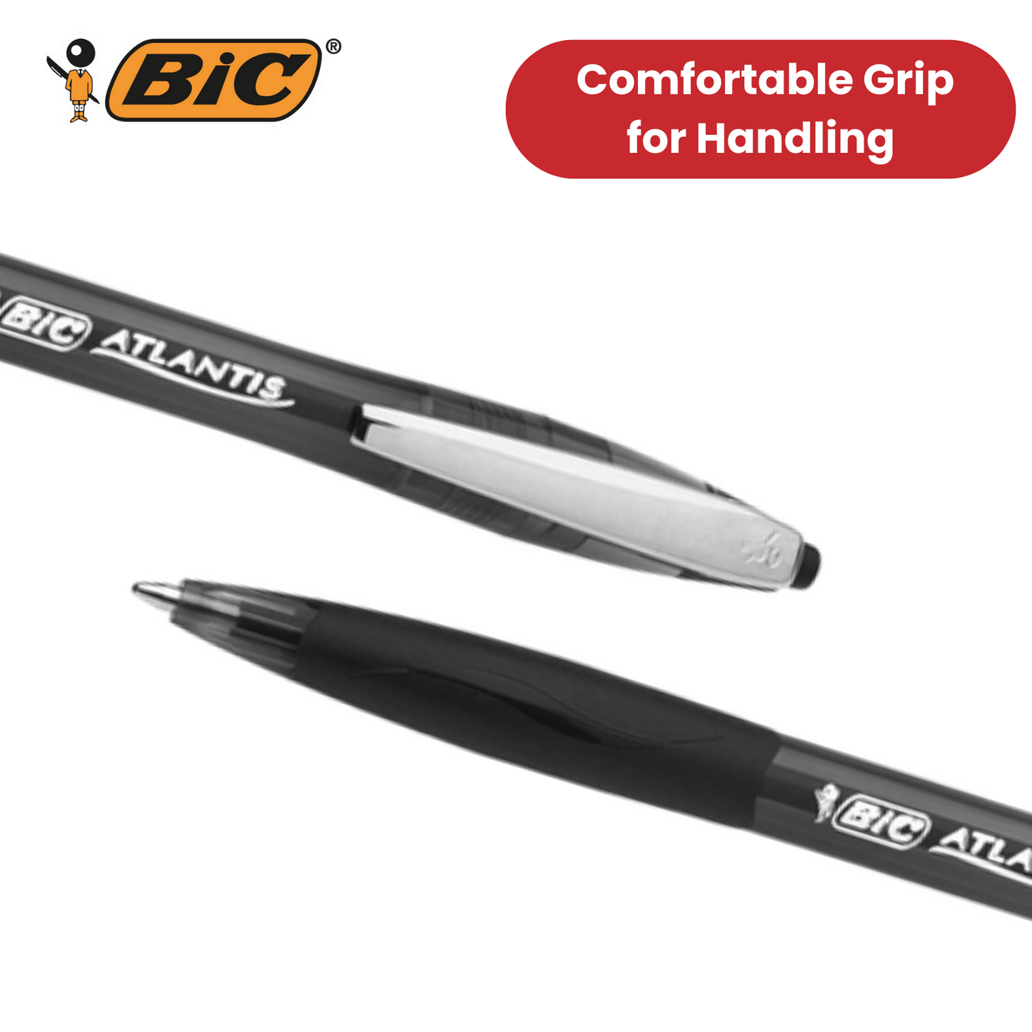BIC Atlantis Classic Ballpoint Ball Pens Black Colour- Medium Tip - Pack of 12