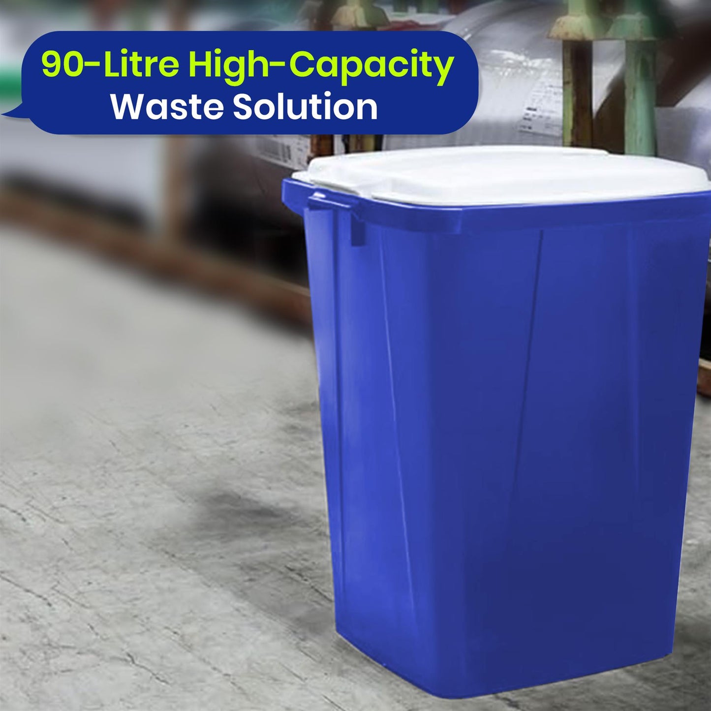 Durable Durabin Blue Waste Bin 90L Stackable Plastic Bin with Sturdy Handles