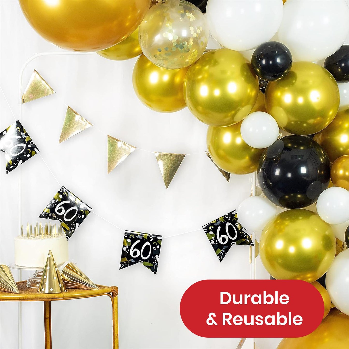 On The Wall Happy 60th Birthday Black and White Bunting 4m 10 Flags Garland