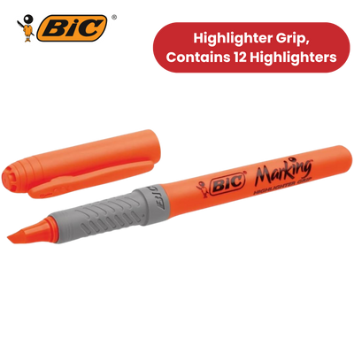 Bic Briteliner Grip Highlighter Pen Orange - Pack of 12 - 1 to 5 Packs
