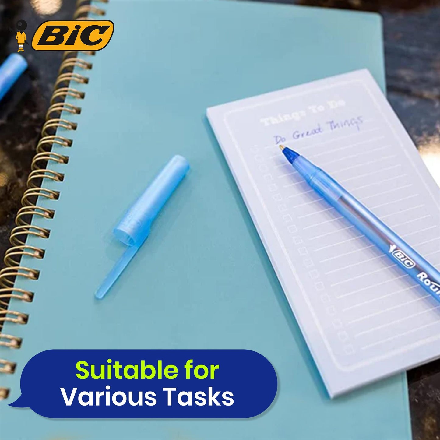 Bic Round Stic Medium Writing Ball Pen - BLUE - PACK OF 8