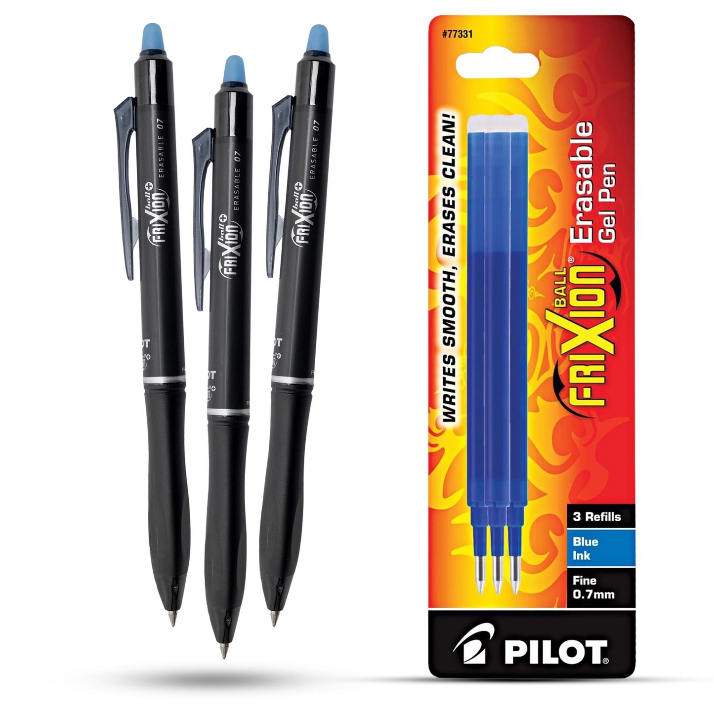 Pilot Frixion Ball Plus Blue Erasable Pens 0.7mm Pack of 3 Pens & 3 Ink Refills