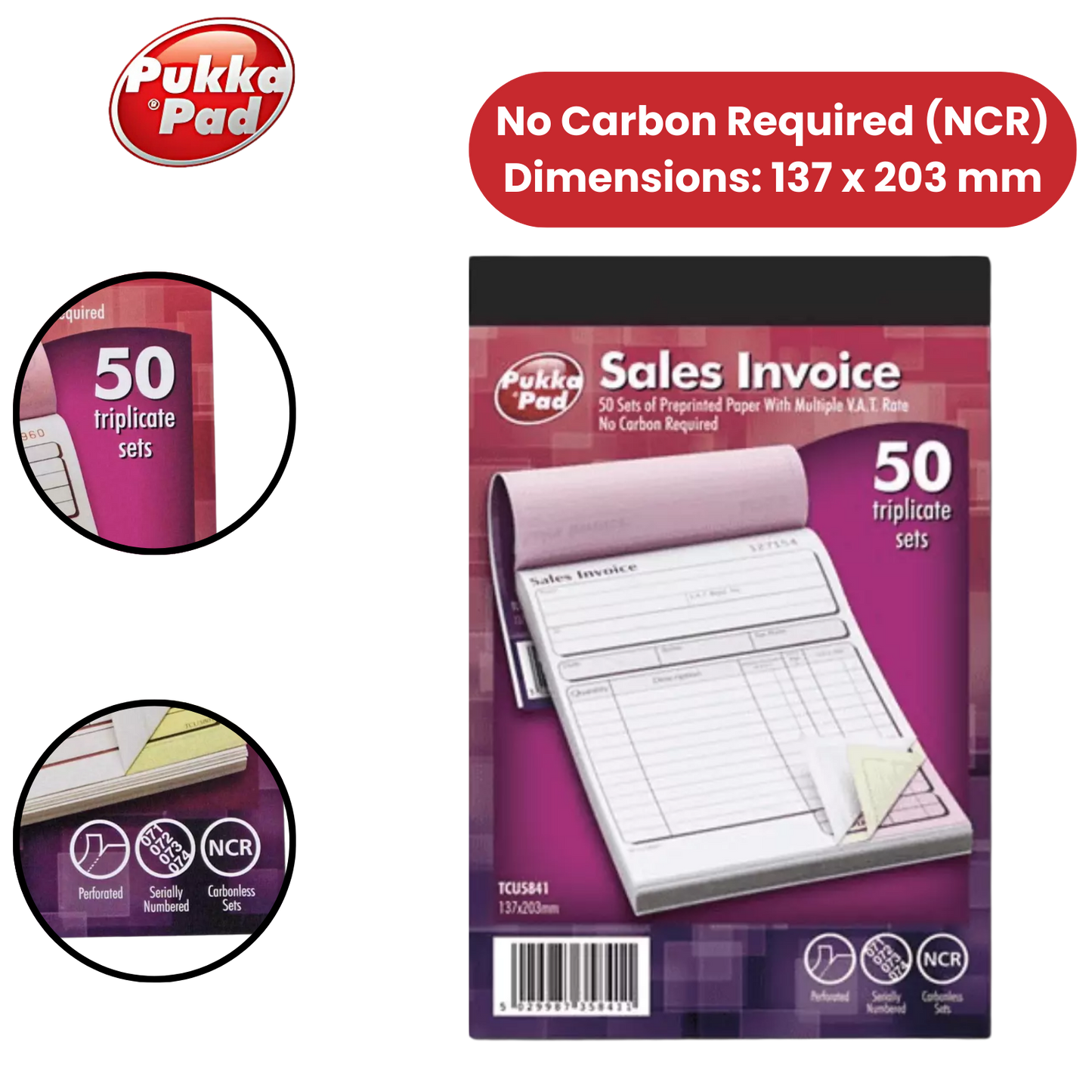 Pukka Pad NCR Triplicate Sales Invoice Book 203 x 137mm - Single - 1 to 36 Packs