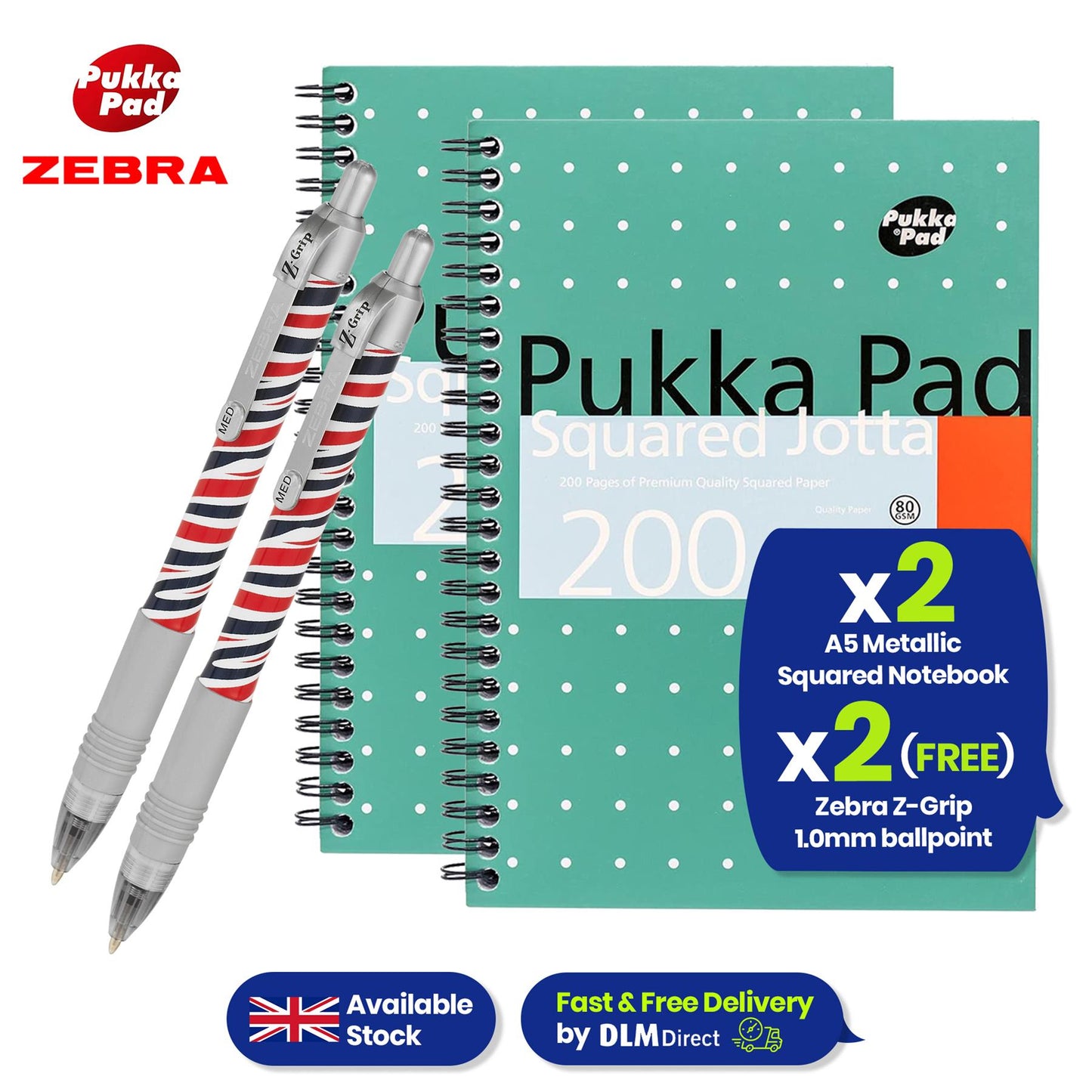 Pukka Pad A5 Squared Jotta Book, 200 Pages Wirebound Grid, Perforated