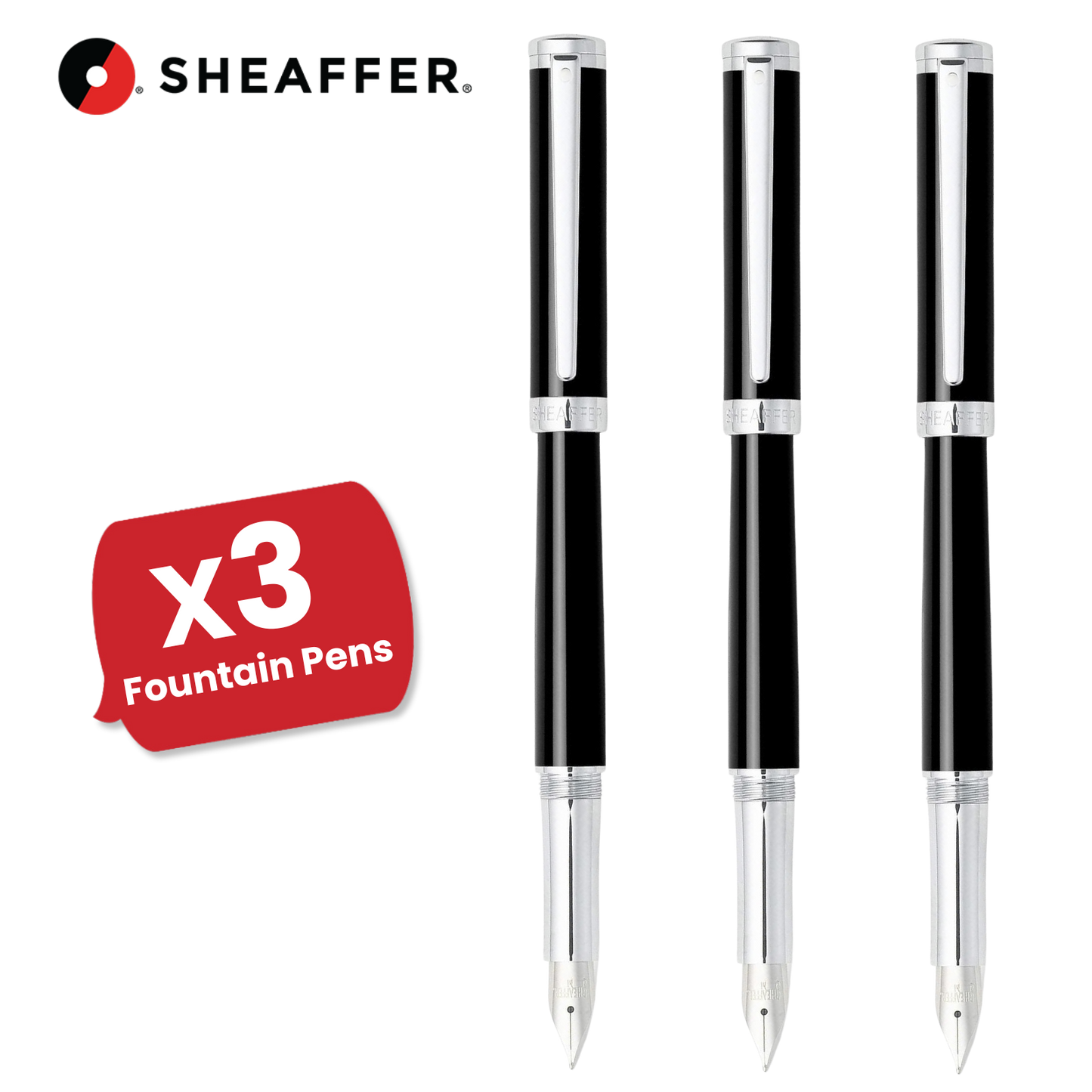 Sheaffer Black Intensity Onyx Fountain Pens Chrome Trim & Medium Nib - 1-5 Packs
