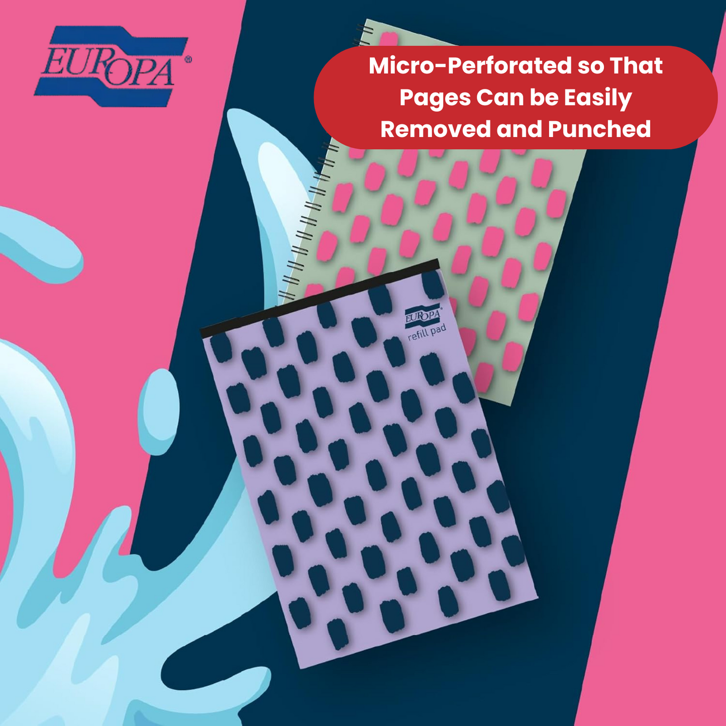 Europa Splash A4+ Notepad Wirebound 160 Pages 80g FSC Paper Ruled Punched Purple