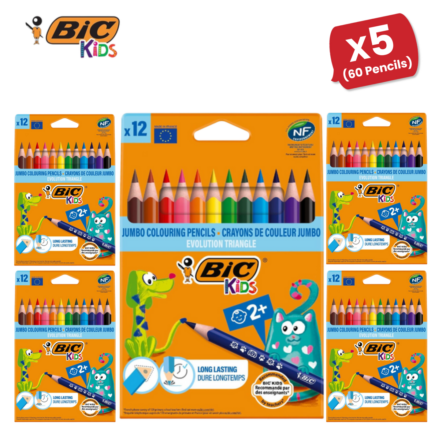 BIC Kids Evolution Triangle ECOlutions Colouring Pencils Assorted - Pack of 12