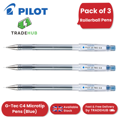 Pilot G - Tec C4 Gel Microtip Rollerball Pens 0.4 mm Tip (Pack of 3) - Blue