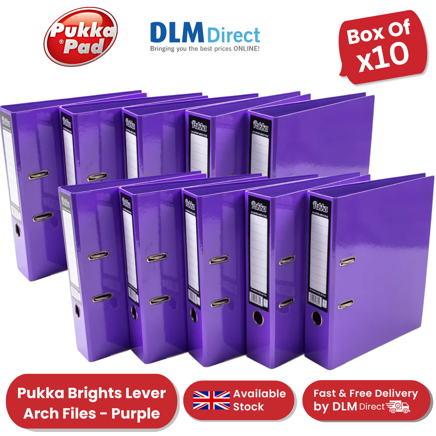 Pukka Brights Lever Arch Files - Purple - Box of 10 - Pack of 1 to 5
