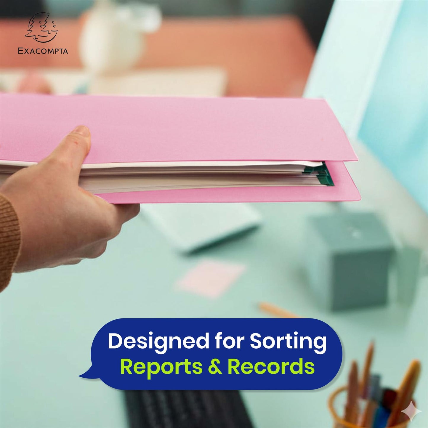 Exacompta Square Cut Folder Strong, 315gsm Manilla Holds A4 Foolscap Documents, Pack of 100 (Pink)