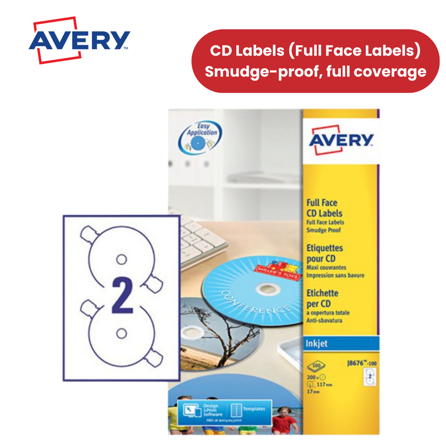 Avery J8676-100 Data Storage Labels, 200 Per Pack, 117 mm, Permanent - 1 to 5