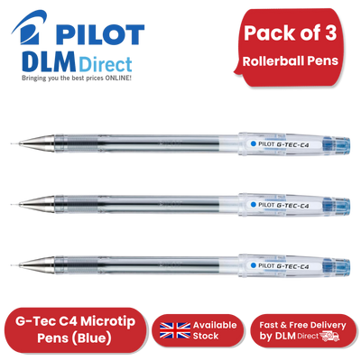 Pilot G - Tec C4 Gel Microtip Rollerball Pens 0.4 mm Tip (Pack of 3) - Blue