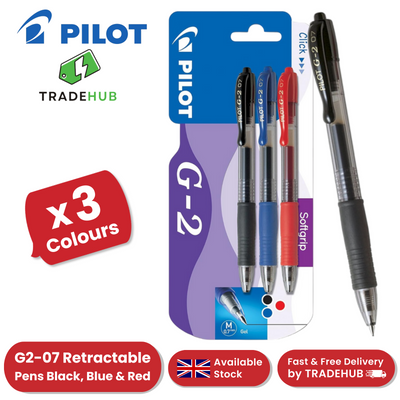 Pilot G2-07 - Black, Blue, Red - Blister pack of 3 - Pack of 1 to 5