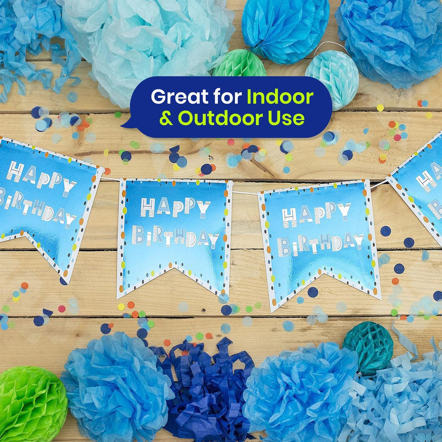 Blue Balloons Silver Garland and Bunting Birthday Party Decorations Set