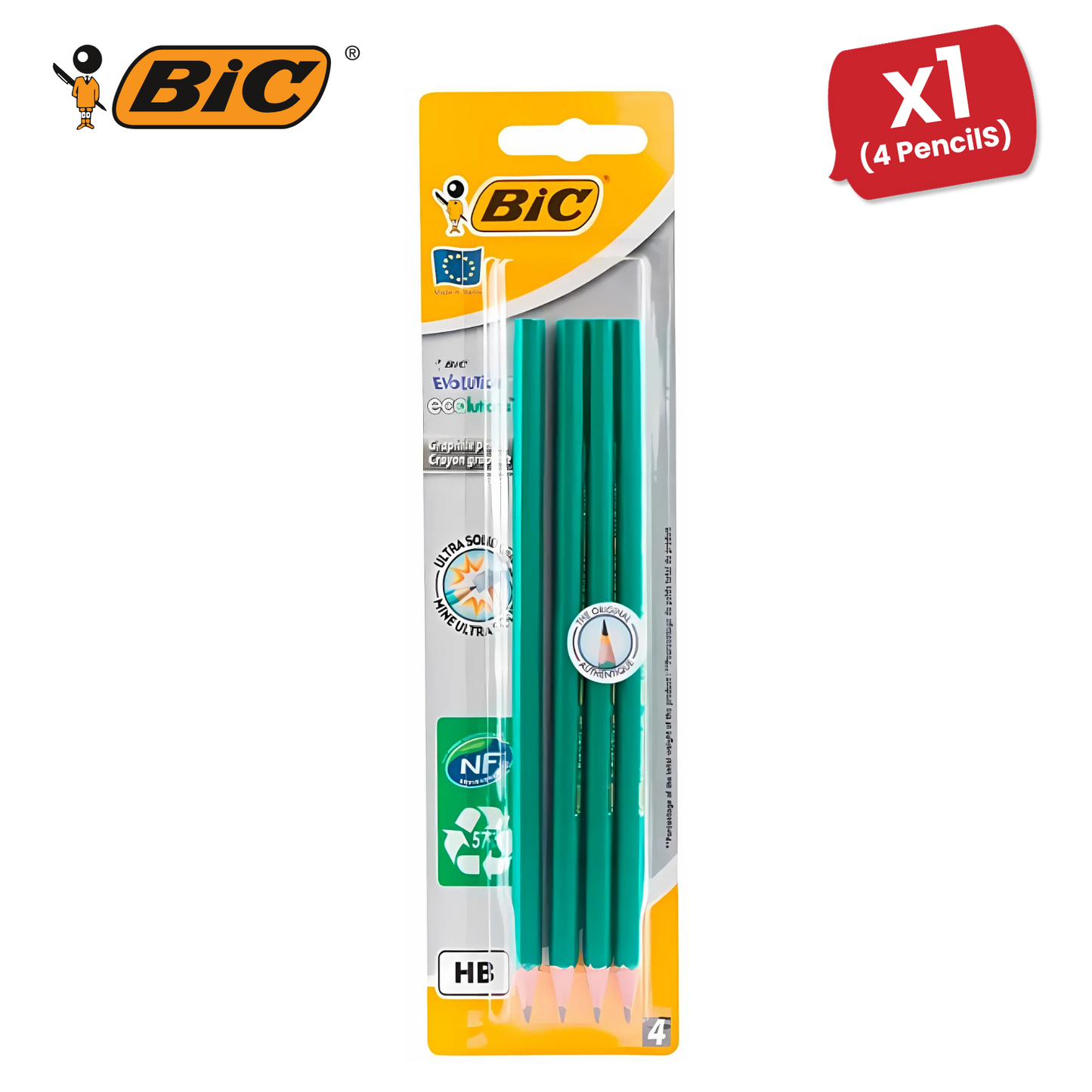 BIC Evolution Original HB Graphite Pencils - 4 Count (Pack of 1) - Pack of 1 to 5