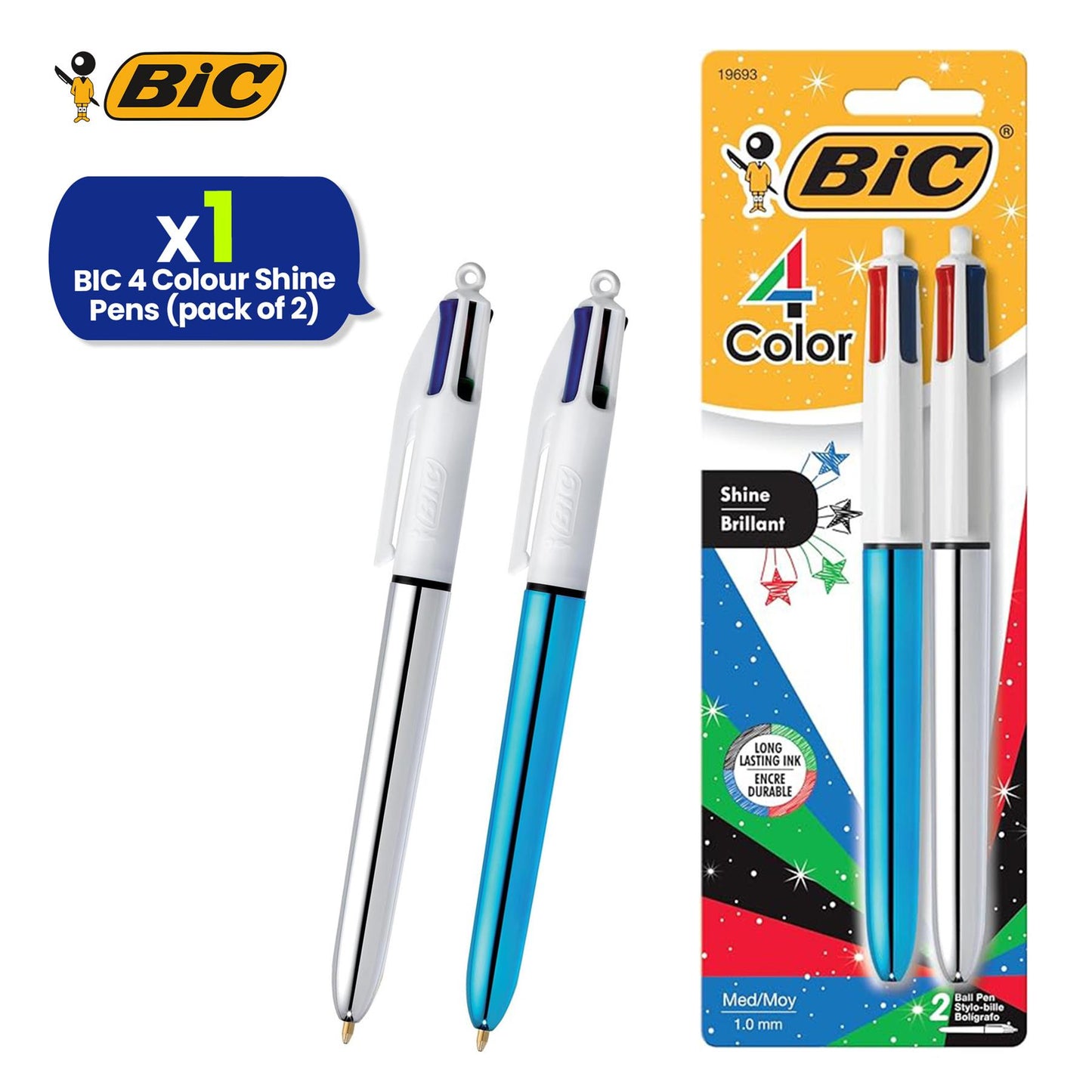 BIC 4 Colours Shine Retractable Ballpoint Pens 1.0mm Medium - Pack of 2