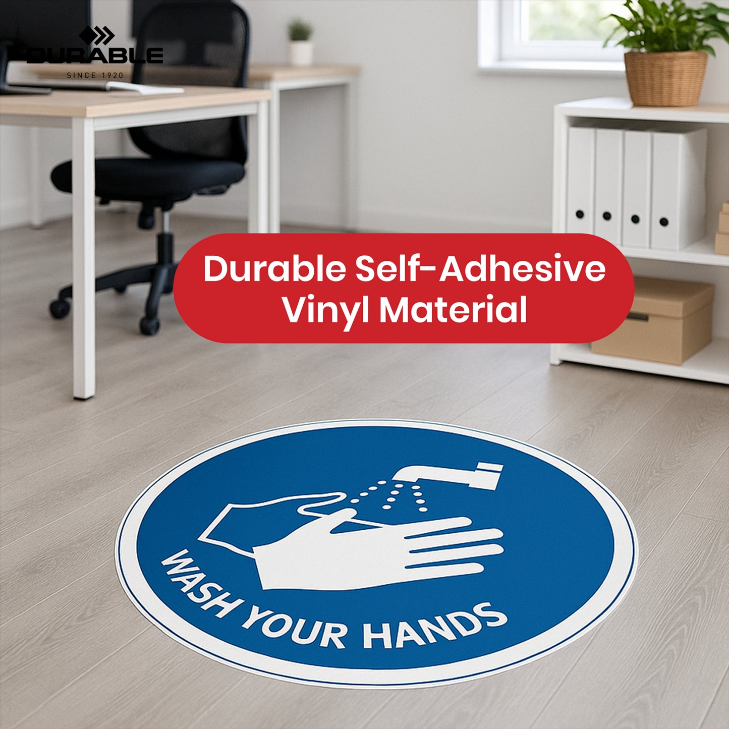 Durable Wash Hands Floor Sticker - 43cm Blue Self-Adhesive Hygiene Reminder Safety Decal for Office