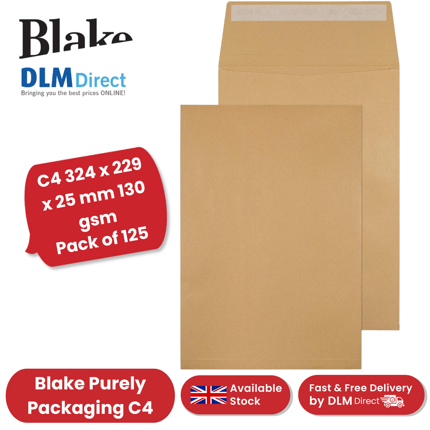 Blake Purely Packaging C4 324 x 229 x 25 mm 130 gsm Gusset Pocket Peel - 125