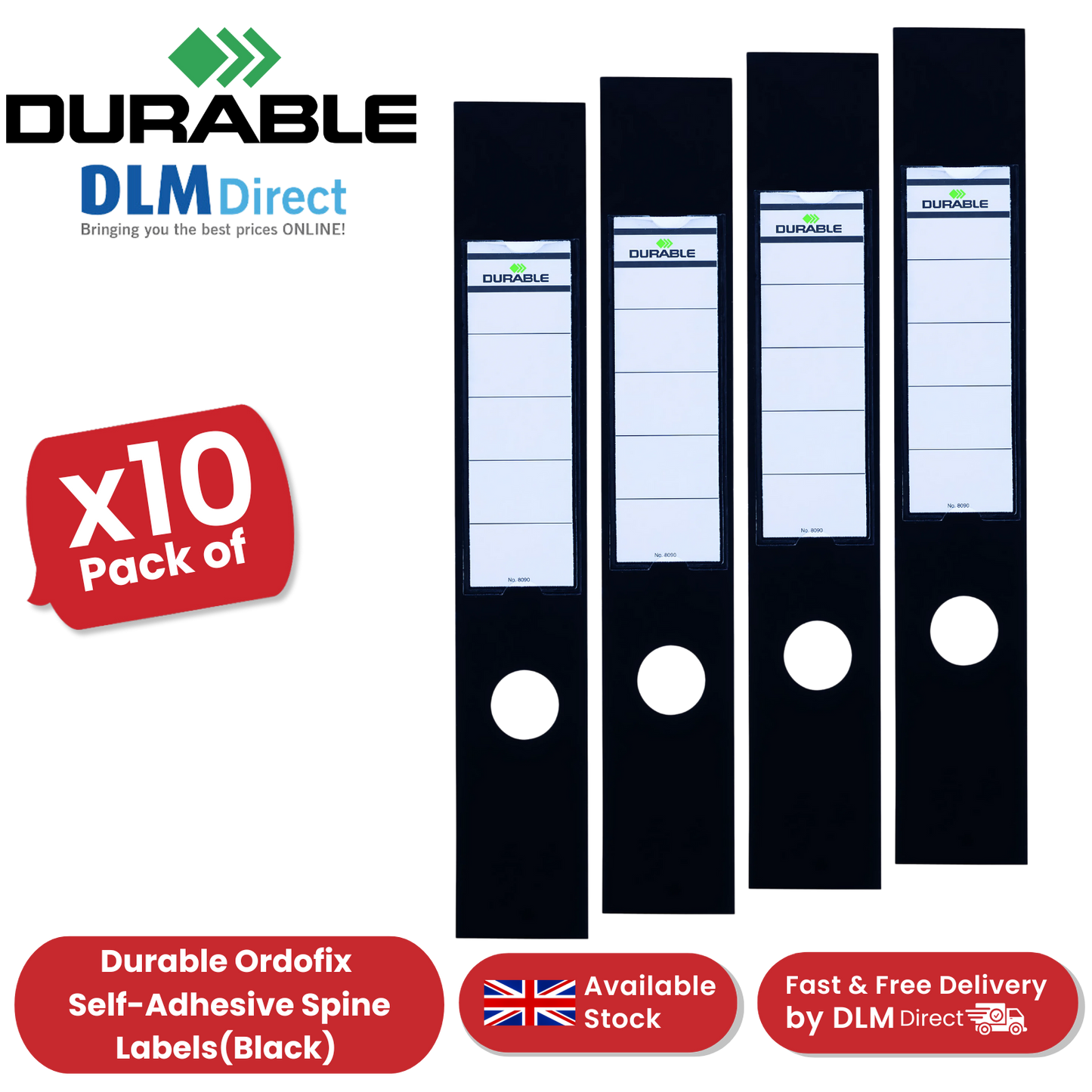 Durable Ordofix Self-Adhesive Spine Labels - Black - Pack of 10 - 60 mm - 1 - 5