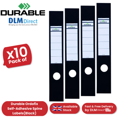 Durable Ordofix Self-Adhesive Spine Labels - Black - Pack of 10 - 60 mm - 1 - 5
