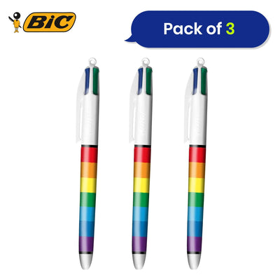 BIC 4 Colours Original retractable ball pen -  Blister Pack of 3 - Rainbow Barrel