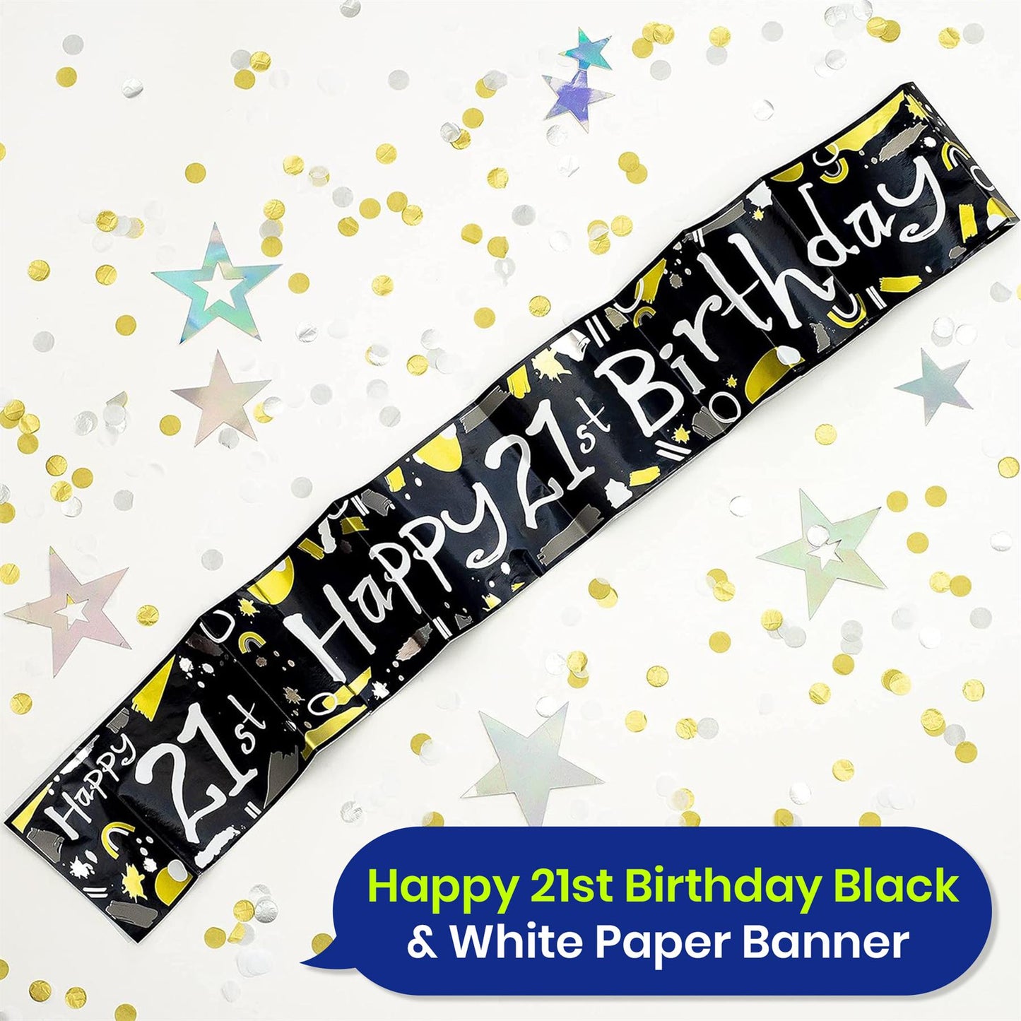 Happy 21st Birthday Black and White Recyclable Banner - 2.6m