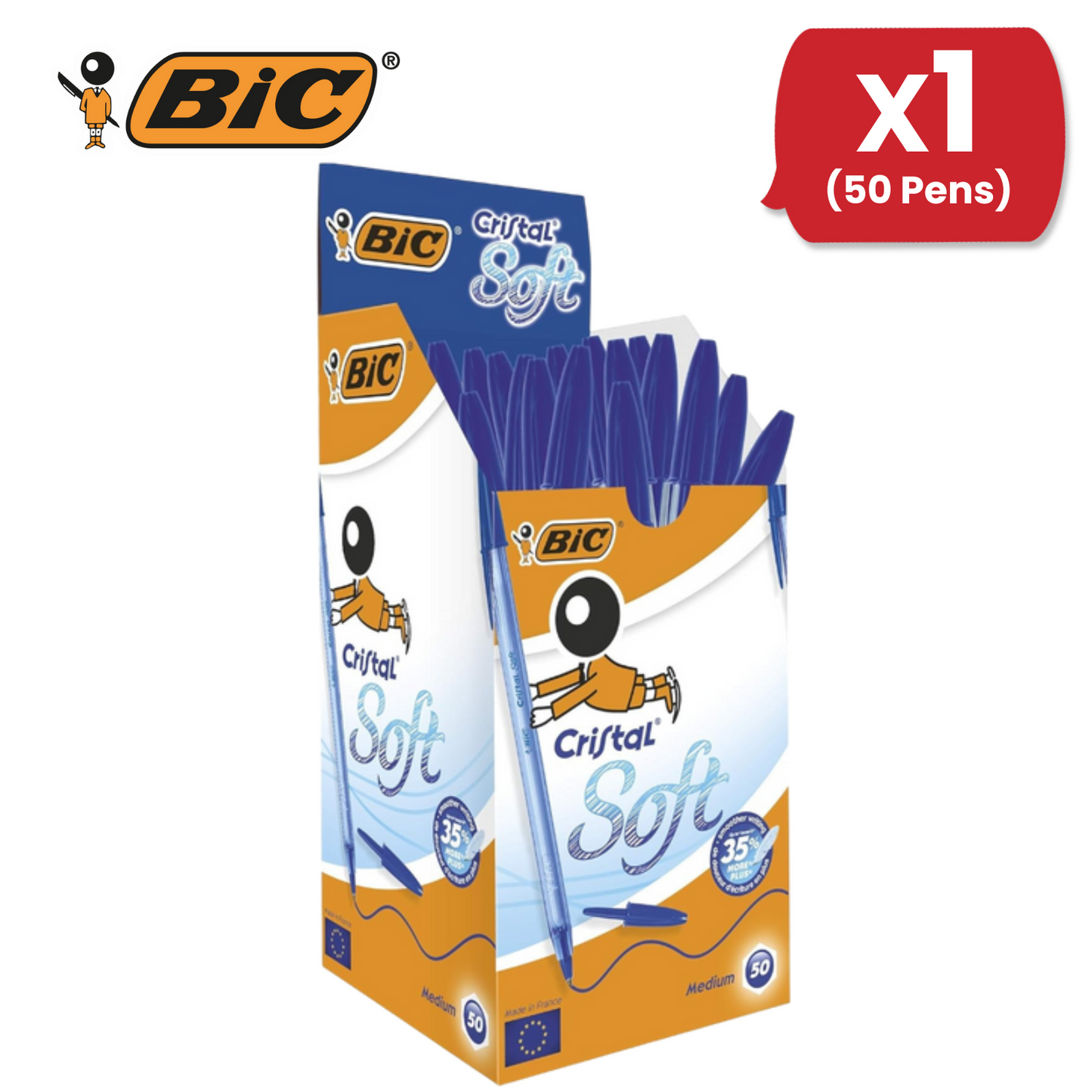 BIC CRISTAL SOFTBALL POINT BLUE - PACK OF 50