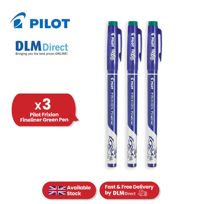 Pilot Frixion Fineliner Pens,  Erasable, 1.3mm Fine Tip, Green, Pack of 3