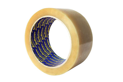 Sellotape (50mm x 66m) Clear Waterproof Vinyl Case Sealing Tape Buff - Pack of 6 - 1 to 5 Packs