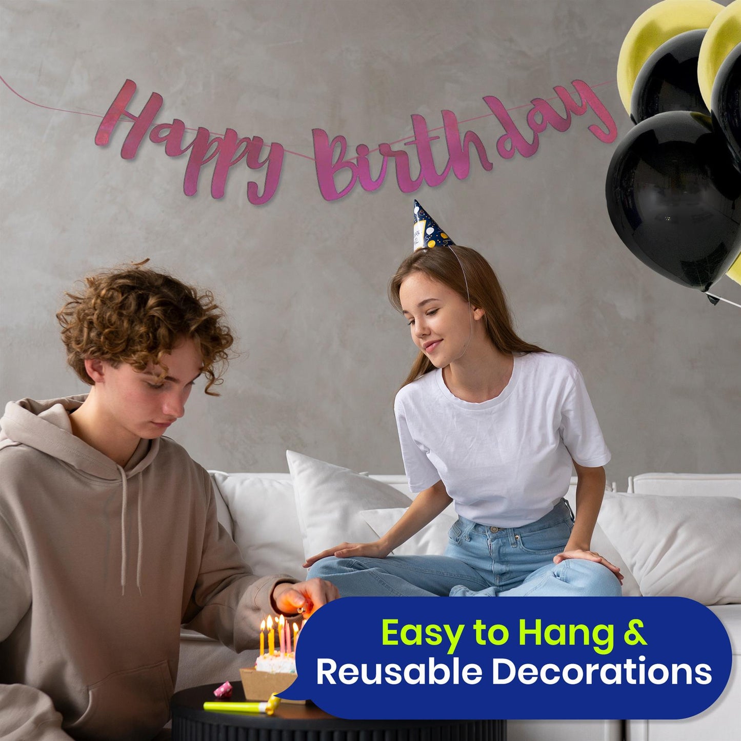 Gold Confetti Balloons Black Gold Balloons and Rose Gold Happy Birthday Garland