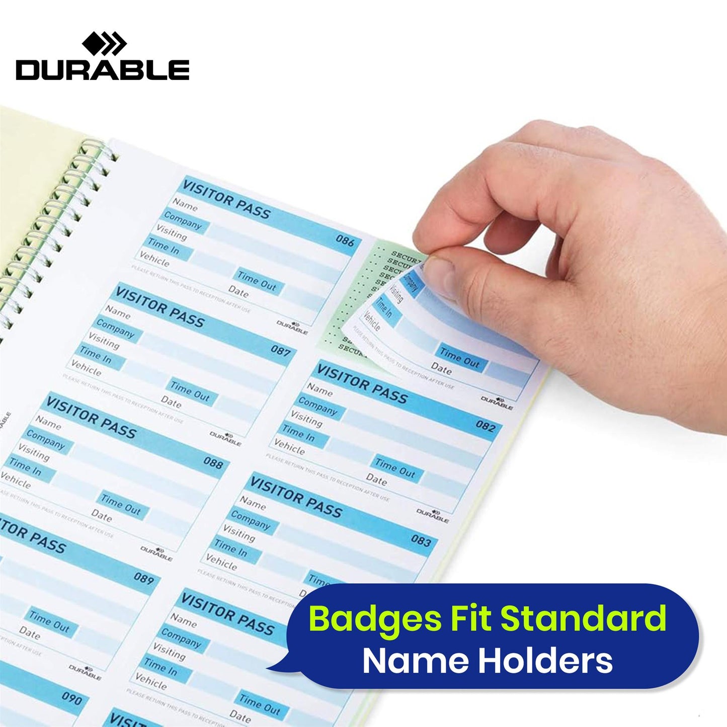 Durable A4 Visitor Sign In Book with 100 Badge Inserts GDPR Guest Log for Office Events Weddings & Meetings 90 x 60 mm