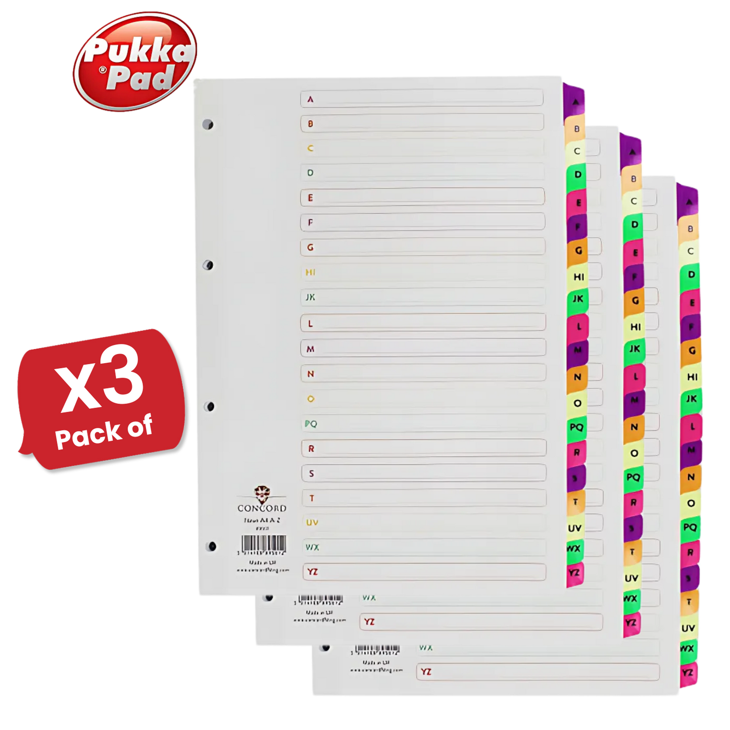 Pukka Multi-Coloured Neon Mylar A-Z Index - 1 to 5 Packs