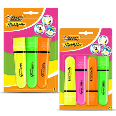 BIC Highlighters Assorted Neon Pack of 3 & 4 with Chisel Tip for Study and Office
