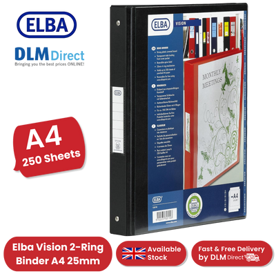 ELBA VISION 2-RING BINDER A4 25MM BLK - 1 to 5 Packs