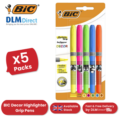 BIC Highlighter Grip Decor Highlighter Pens Adjustable Chisel Tip - 1 to 5