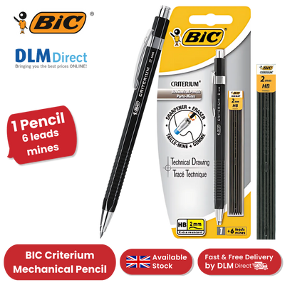 BIC Criterium 2mm Lead Mechanical Pencil  Plus 6 Leads),Black - Pack of 1 to 5
