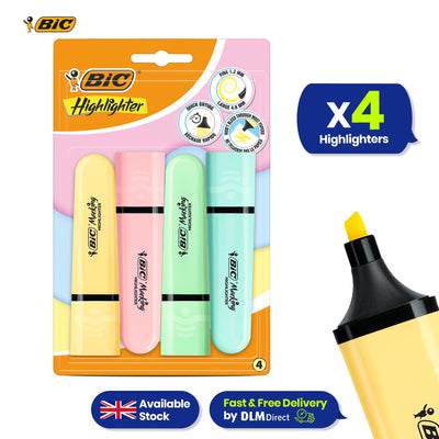 Bic Highlighter Flat - Assorted Pastel - Blister pack of 4
